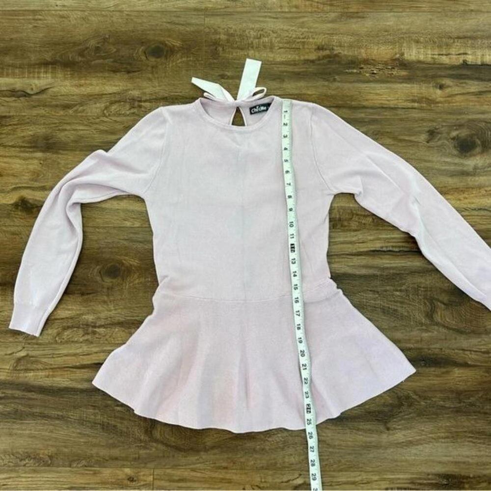 CHIC ME Cut out Back Bow Detail Peplum Knit top Lavender Pink S-M NWOT - Picture 9 of 11